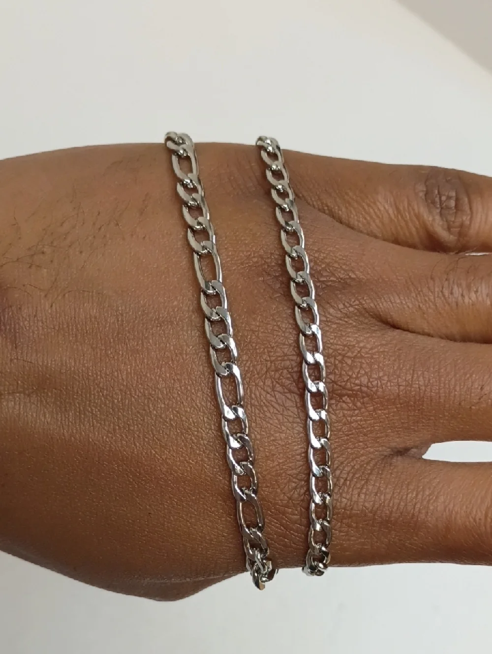 Figaro Chain Bracelet Set Silver Tone Link Stack Classic 2 Piece